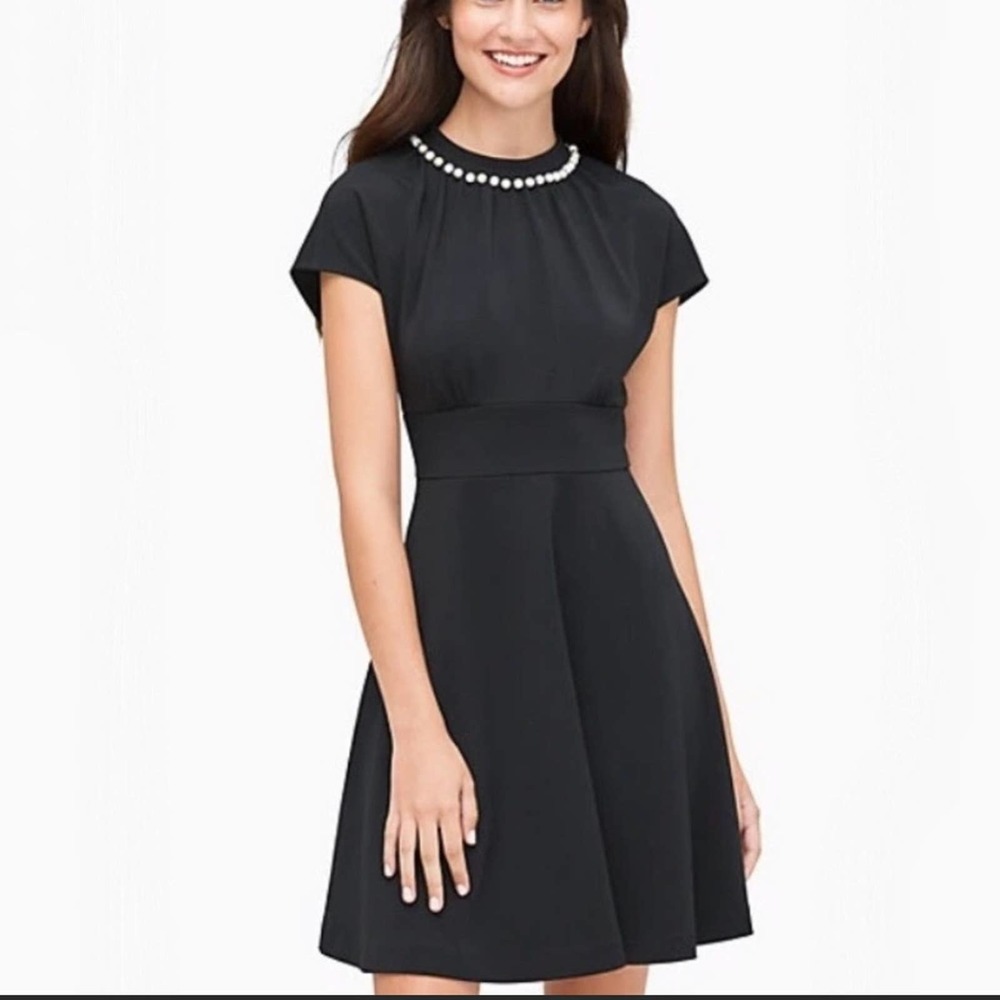 Kate Spade Pearl Jewel Neck Faux Pearl Embellished Fit & Flare Dress Black 8092